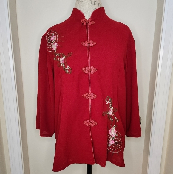 80s Embroidered Red Asian Top - Picture 1 of 11